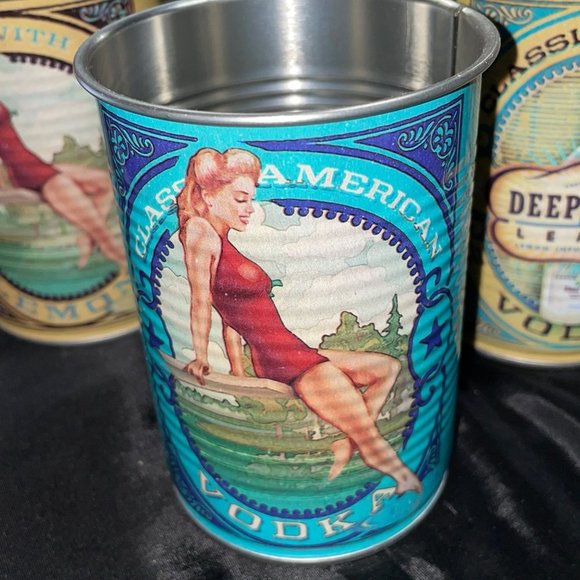 DEEP Eddy Vodka & Lemon Infused Vodka Tin Can Cups Set of 4 Collectible - Picture 8 of 11
